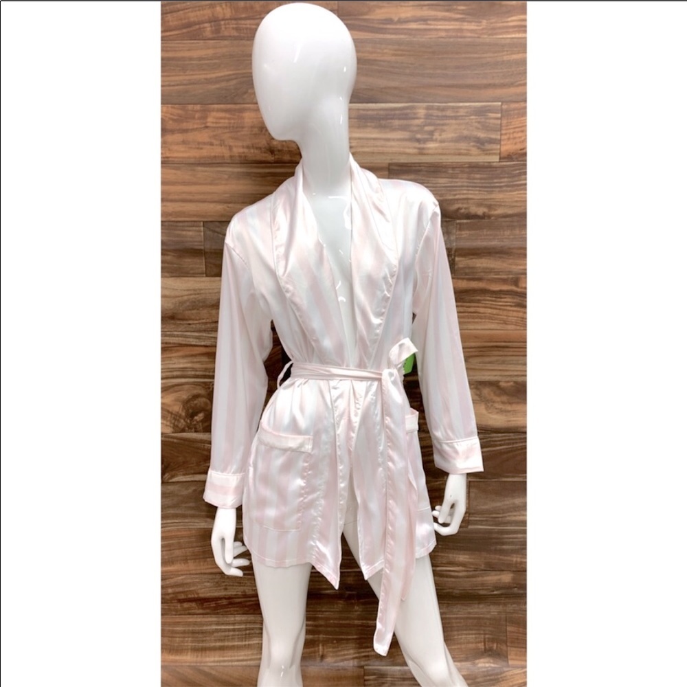 Sam Edelman Pink & White Striped Satin Robe, NWT